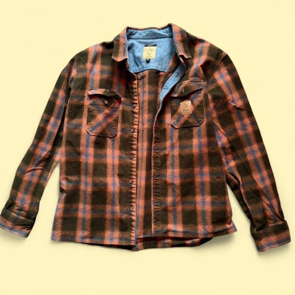 Men's Plaid Button-Up Shirt Jacket - Brown & Rust Plaid